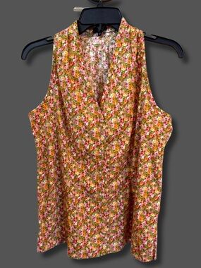 Talbots Petite 10P Ditsy Floral Sleeveless Blouse V Neck Stretch Cotton Top